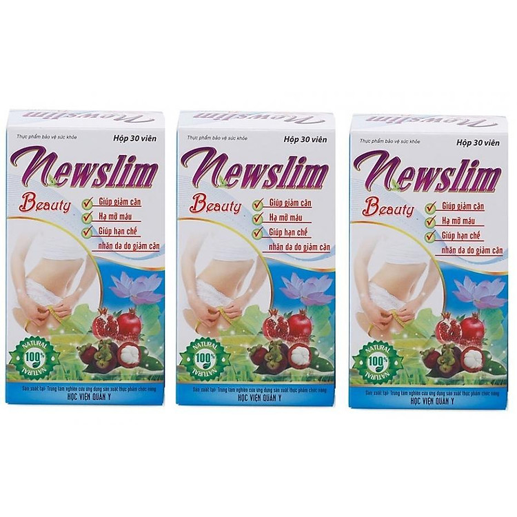 Bộ 3 hộp viên uống Hỗ trợ giảm cân giảm béo chiết xuất lá sen Newslim Beauty Học viện quân y Việt nam ( 30 viên/ hộp)- HÀNG CHÍNH HÃNG