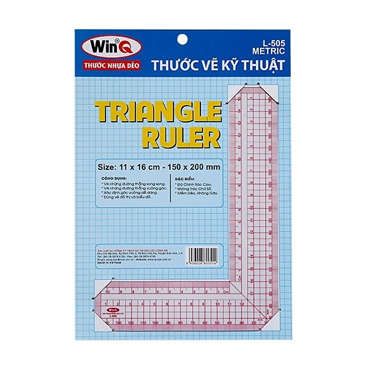 Bộ 3 Thước Nhựa Dẻo WinQ Thước Vẽ Kỹ Thuật L-505 Metric