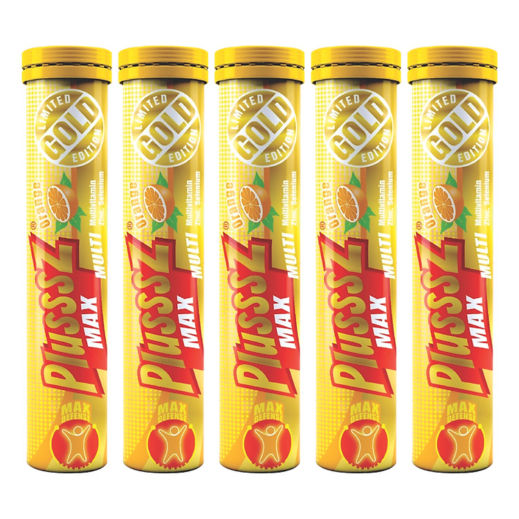 {COMBO5TUYP} Viên sủi Plusssz Max Multivitamin hương vị Cam không đường bổ sung vitamin C và khoáng chất dạng hòa tan, dễ hấp thu hỗ trợ tăng cường đề kháng, vững vàng sức khỏe (Tuýp 20 viên sủi).