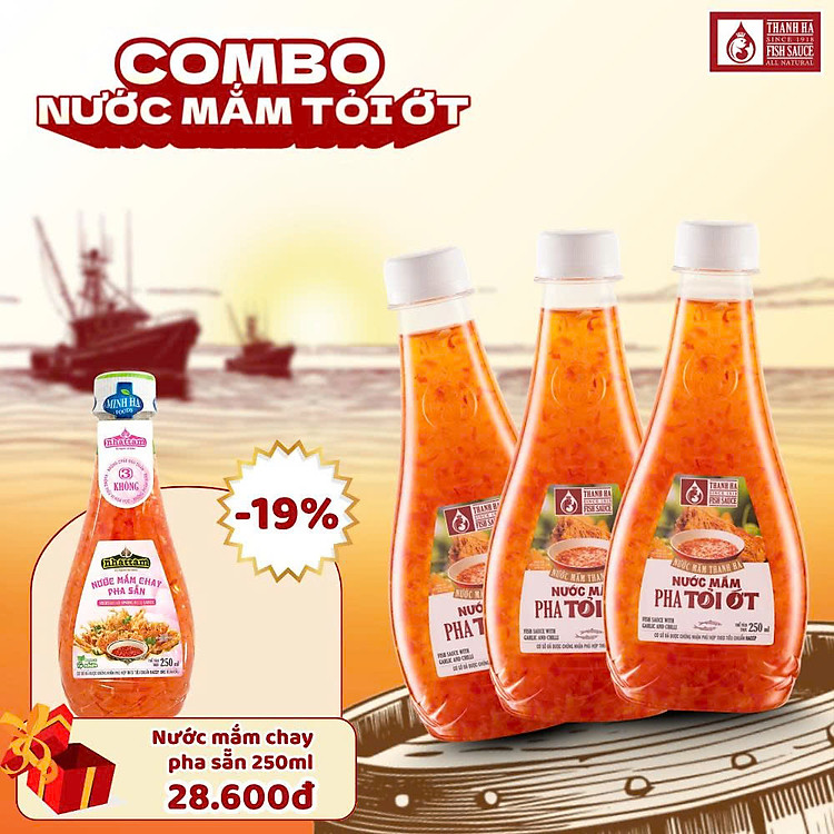 COMBO 3 CHAI NƯỚC MẮM TỎI ỚT 250ML => GIẢM 5% VÀ TẶNG 1 CHAI NƯỚC MẮM CHAY SẴN 250ML