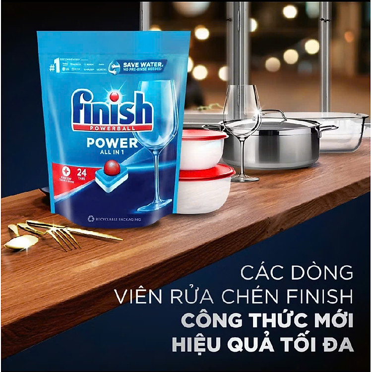 Túi 24 viên rửa chén Finish All in 1 Max (10x tính năng - Dành cho máy rửa chén)