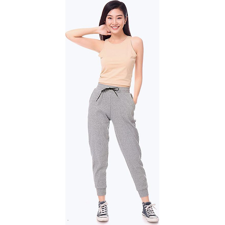 Quần Jogger Len Gân Nữ_Ghi