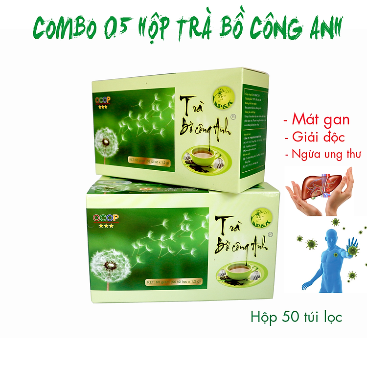 Combo 05 hộp Trà Bồ Công Anh 50 túi lọc P&K - Ngừa ung thư, mát gan, giải độc, giảm viêm họng, ổn định huyết áp, đường máu, thanh lọc cơ thể
