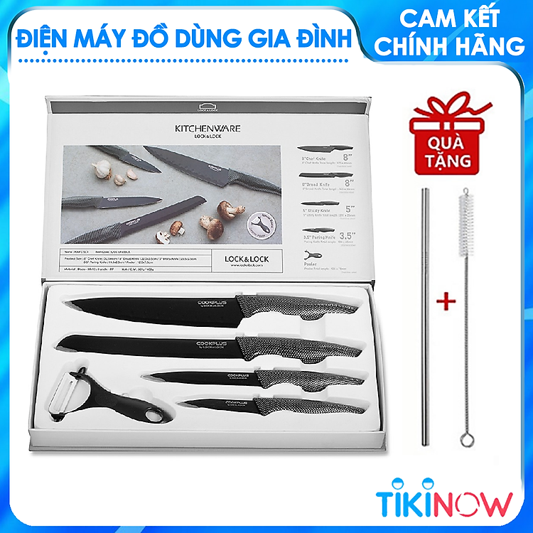 Bộ Dao Nhà Bếp 5 Món Và 6 Món Cookplus Lock&Lock CKK101S5BLK CKK101S01 - Hàng Chính Hãng Tặng Combo Ống Hút + Cọ Rửa