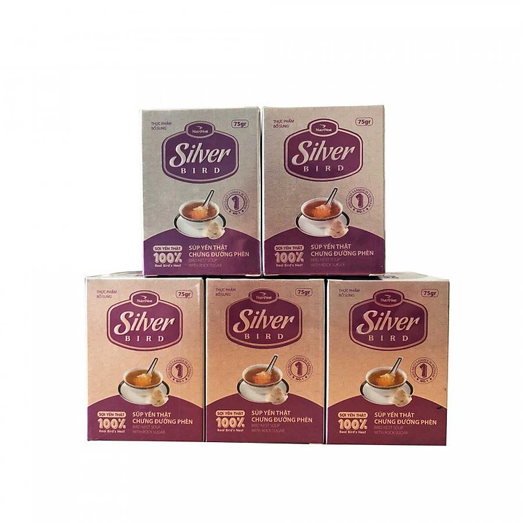 Combo 5 hũ Silver Bird - Nước Yến Sào Chưng Đường Phèn Sợi Yến Thật 100% (45g/hũ)