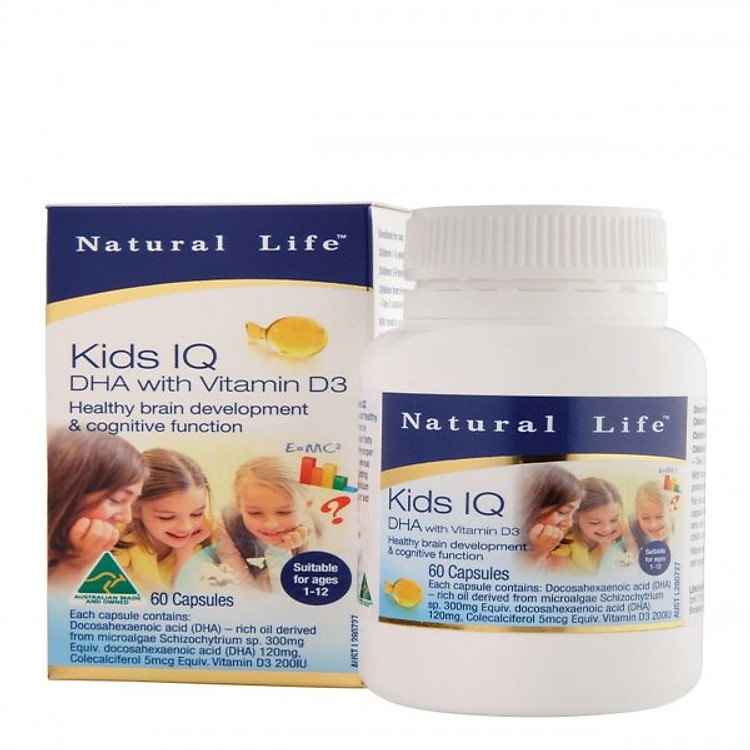Thực phẩm chức năng KIDS IQ DHA Có Vitamin D3 Giúp Bé Cao Lớn và Khỏe Mạnh (60 Viên)