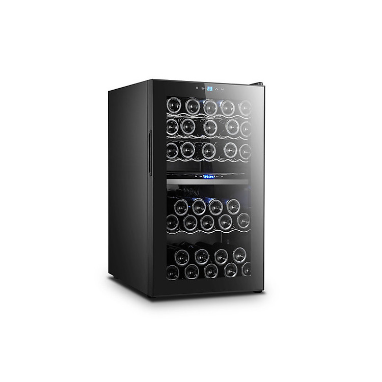 Tủ ướp, bảo quản rượu vang thương hiệu Homesun, Model: JC-128D, Dung tích: Ngăn trên: 21 bottles Ngăn dưới: 20 bottles , Công suất 85W, Kích thước (WxDxH): 495 x 565 x 848 (mm), Trọng lượng: 34kg/ 37kg, Hàng chính hãng