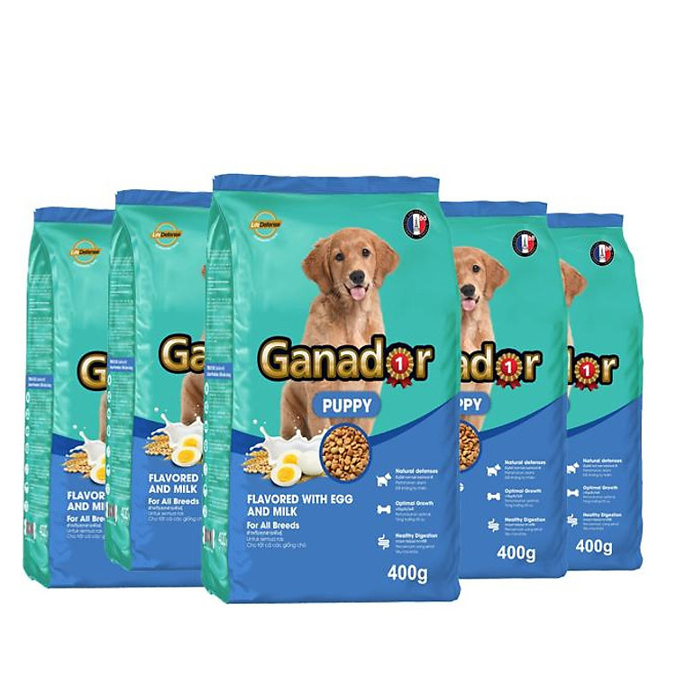 Combo 5 thức ăn cho chó con Ganador vị Trứng và Sữa Egg and Milk 400gr
