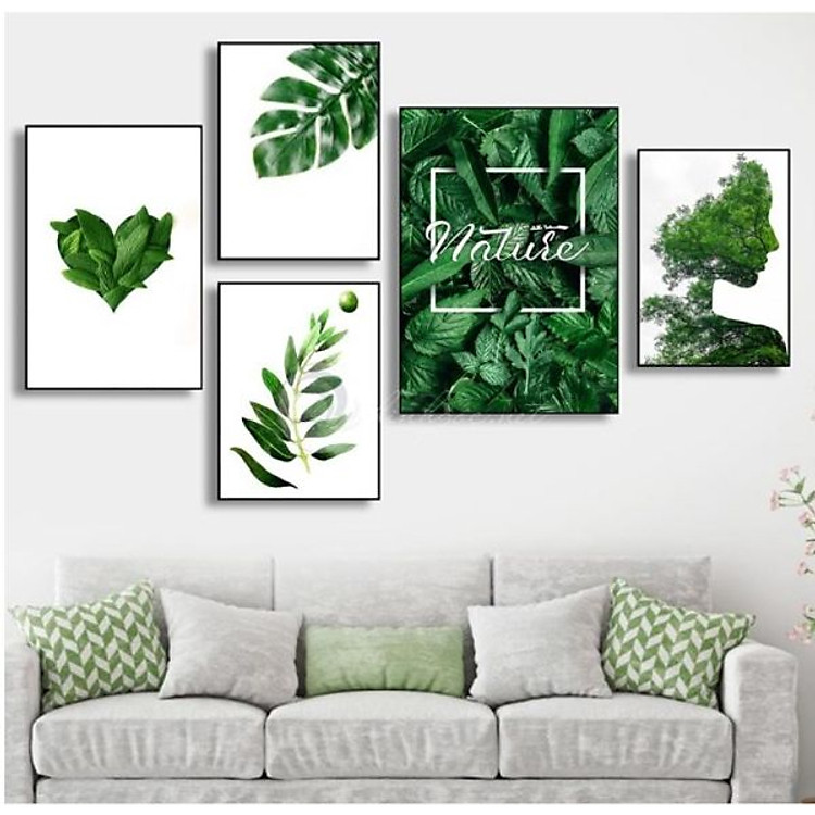 Tranh treo tường phòng khách, phòng ăn - Bộ 5 tranh treo tường chủ đề tropical- ép kim sa-viền khung composite THD35