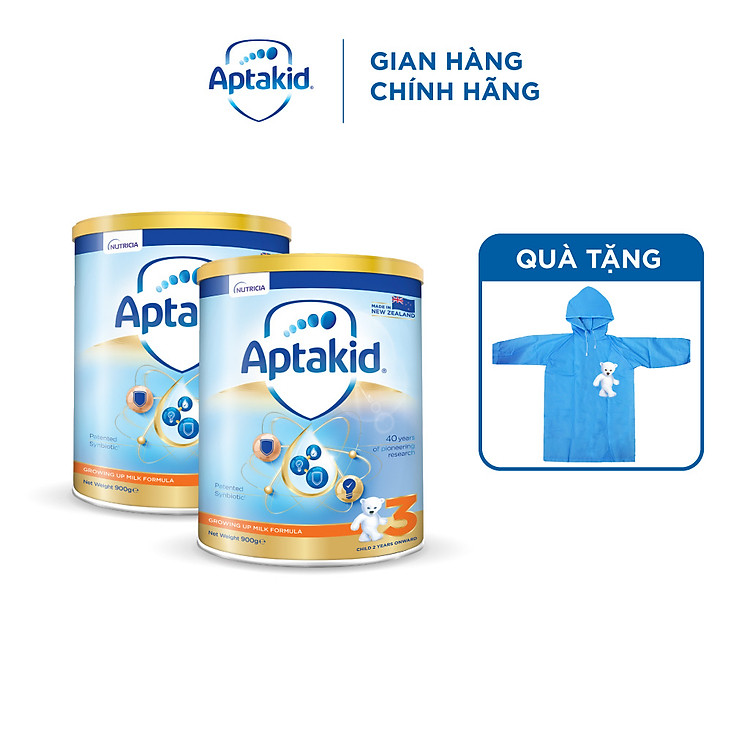 (Tặng áo mưa Aptakid cho bé) Combo 2 Sữa bột Aptakid New Zealand hộp thiếc (900g/lon) cho bé trên 24 tháng tuổi