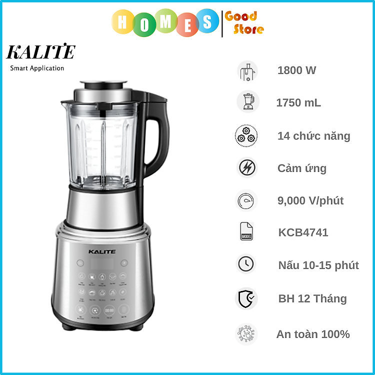 Máy Làm Sữa Hạt Và Sinh Tố Đa Năng KALITE KCB4741 Điều Khiển Giọng Nói, Cảm Ứng Công Suất 1800W 1.75L - Hàng Chính Hãng