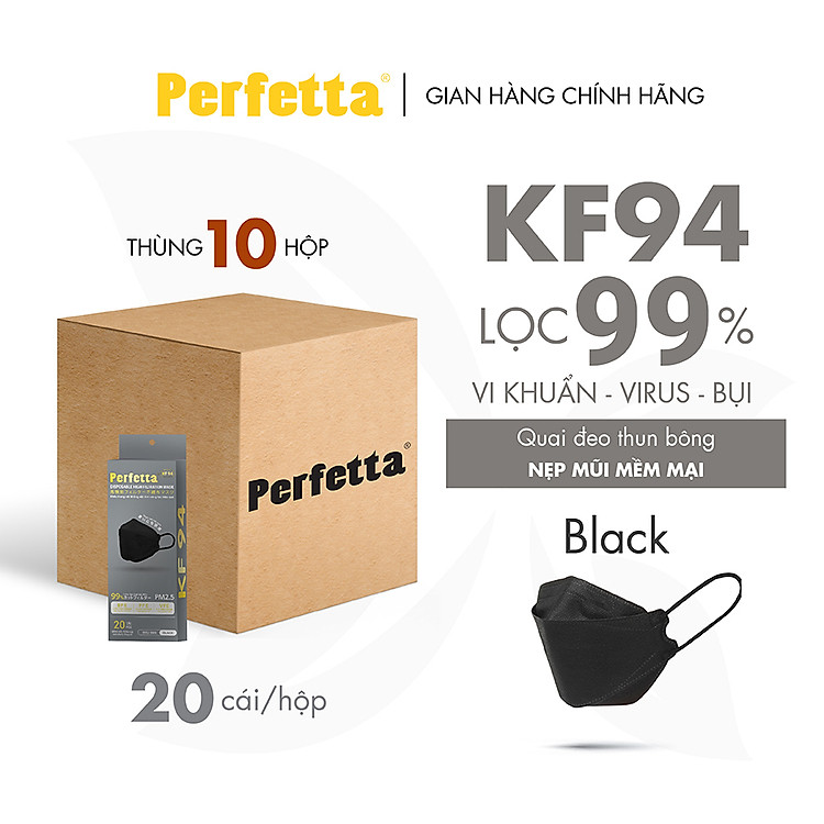 Thùng 200 Cái Khẩu Trang Y Tế Perfetta KF94 20 Cái/Hộp - Thanh Nẹp Mũi Mềm Mại