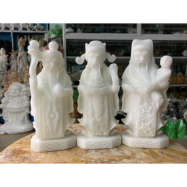 Bộ Tượng Tam Đa, Phúc Lộc Thọ Đá Cẩm Thạch Trắng - cao 20cm