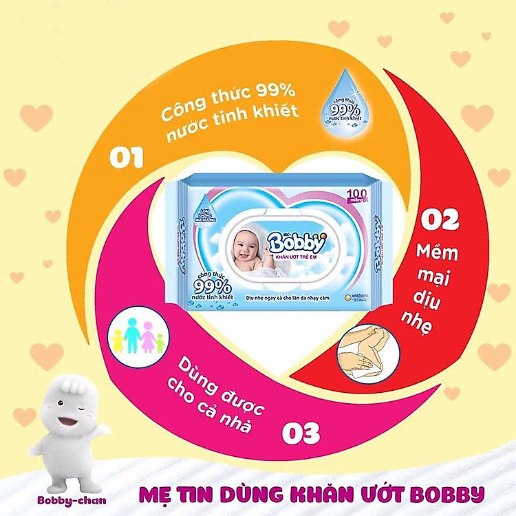 Khăn Ướt Bobby Không Hương 100 Miếng Chính hãng Tiết kiệm - Hình ảnh 3