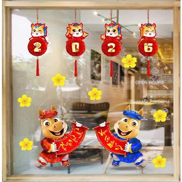 (HCM) Decal dán kính trang trí tết xuân Bính Ngọ 24 Binbin TTT24 decor văn phòng, nhà hàng,khách sạn