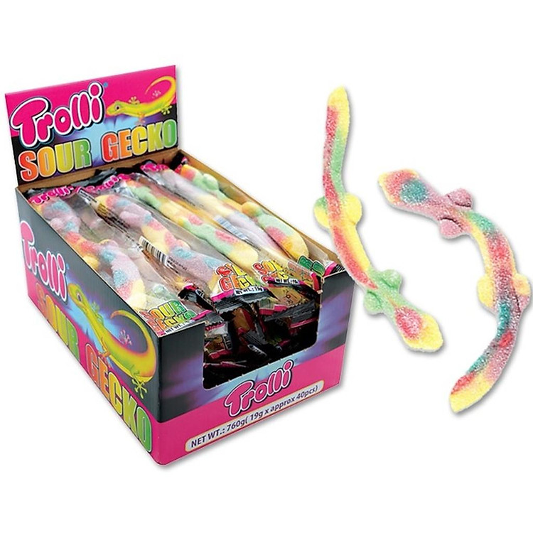 Hộp 40 gói Kẹo dẻo Trolli Sour Gecko 760gr (19gr x 40 gói)