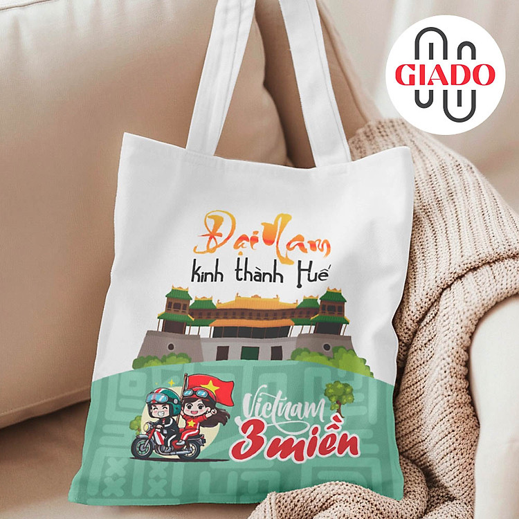 Túi canvas GIADO, túi vải bố, túi tote mẫu Việt Nam 3 miền Huế - Nhiều kích thước và màu sắc