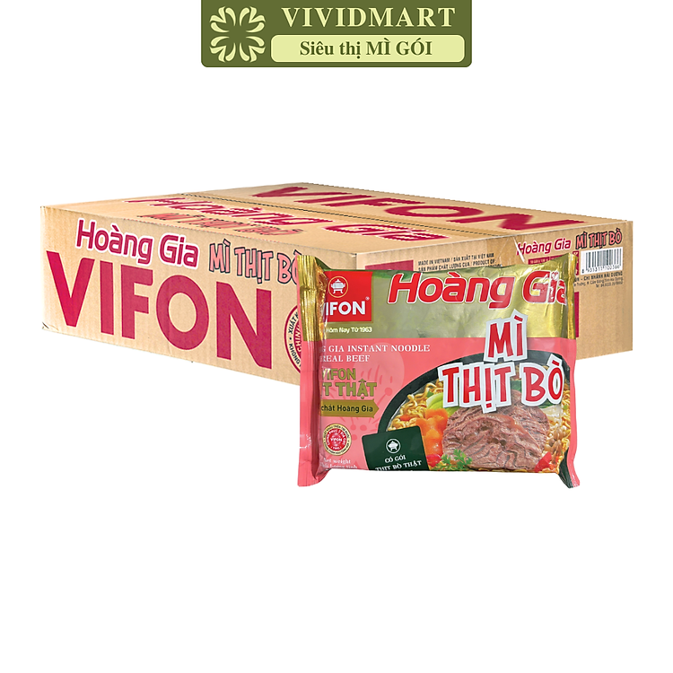 VIFON - Mì Hoàng Gia hương vị Thịt Bò (có gói thịt bò thật), Mì thịt bò ăn liền Vifon Hoàng Gia (130g/gói)