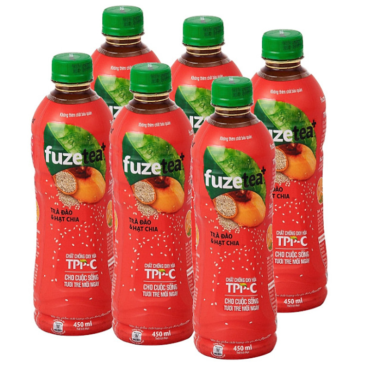 Lốc 6 Chai Trà Đào Và Hạt Chia Fuzetea+ (450ml / Chai)