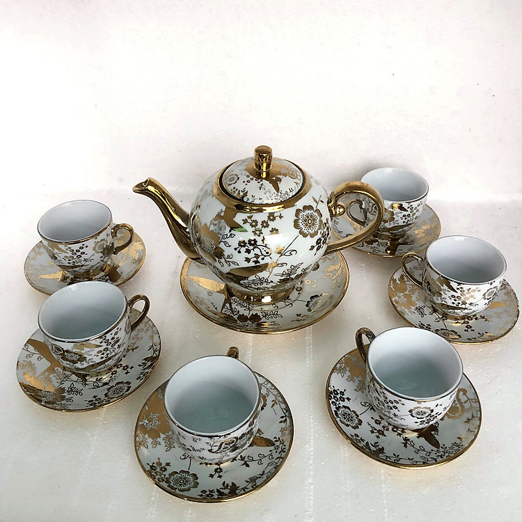 Bộ trà 6 tách nhũ vàng cao cấp NL-7072