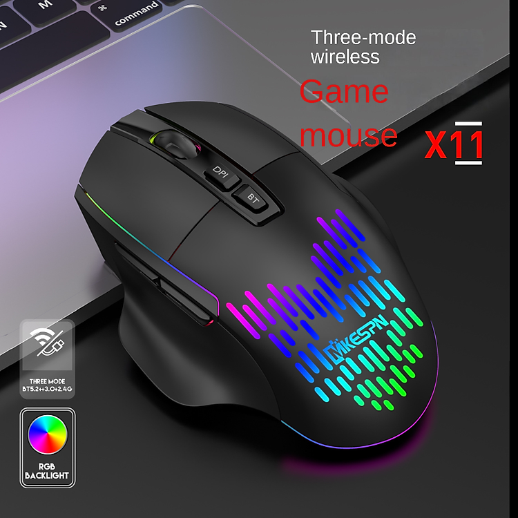 Chuột led gaming không dây X11 - Bluetooth + Usb Wireless 2.4G - Pin sạc cổng typeC - Chống ồn - chống mỏi cổ tay - Hàng nhập khẩu