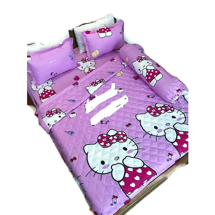 Chăn hè Cotton Poly kitty hồng