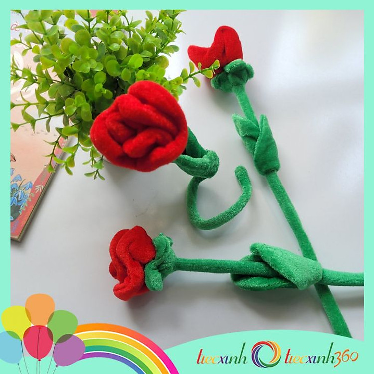 Nhánh Hoa Vải Nhung Trang Trí Độc Đáo - Hồng Đỏ - Ảnh 6