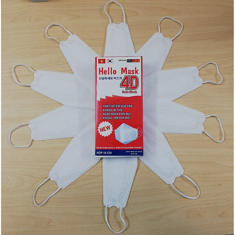 KHẨU TRANG 4D HELLO MASK VẢI KHÔNG DỆT SMS KHÁNG KHUẨN (10 cái)