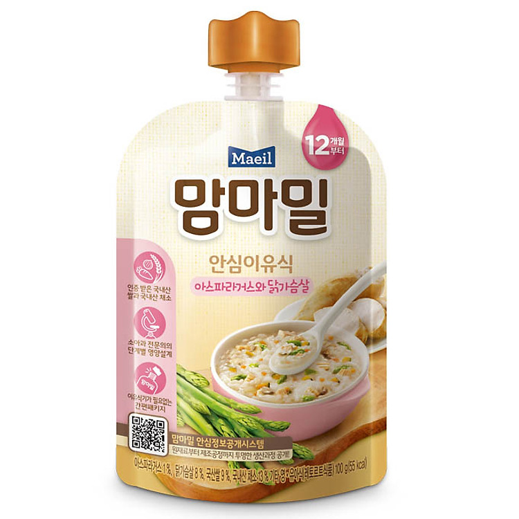 Cháo ăn dặm hữu cơ Mam'ma meal vị măng tây và thịt gà 12M