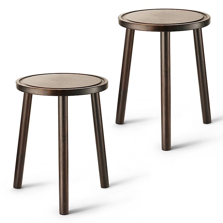 (Bộ 2) Kệ Giá Tròn Nhỏ Đỡ Chậu Hoa Đôn Gỗ Phong cách Mid-Century Bàn Trà Coffee Màu Đen 34x30cm