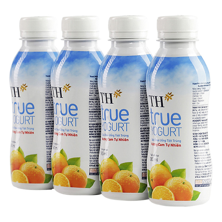 Lốc 4 Chai Sữa Chua Uống Tiệt Trùng Hương Cam TH True Yogurt 180ml