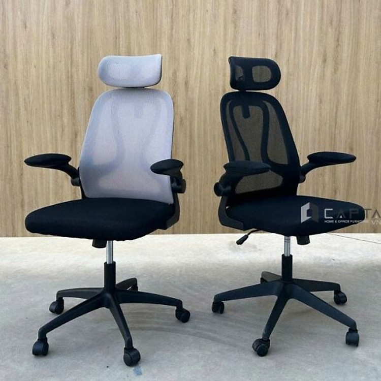 Ghế làm việc lưng lưới CM4557-M Nội thất CAPTA Ghế văn phòng nệm vải tay gập khung nhựa màu đen office chair tại hcm