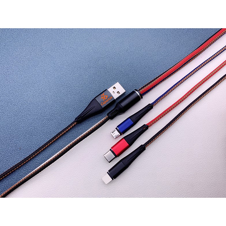 Cáp Sạc 3 Trong 1 CHÍNH HÃNG CAPARIES Siêu Bền 1.2 Mét - Dây dù 6 Lớp, Đúc Nguyên Khối, Sạc Nhanh 2.0