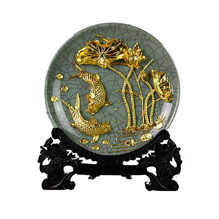 Đĩa Ngọc Cá Chép Hoa Sen Dát Vàng
