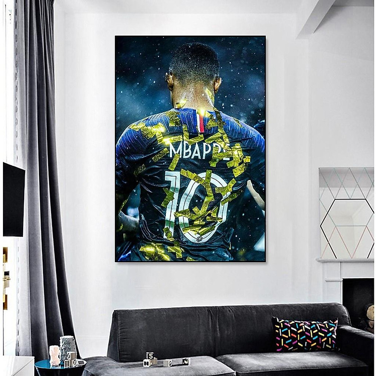 Tranh Mbappe treo tường phòng khách Cầu thủ bóng đá thể thao hiện đại đẹp Canvas đẹp decor nhà cửa số hóa HĐ183