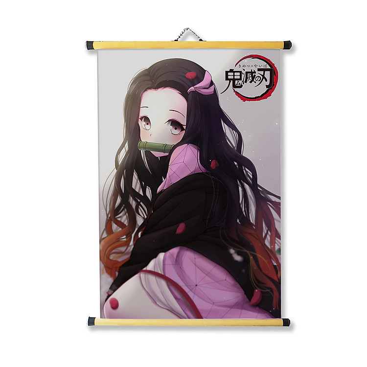 Tranh treo vải 40x60cm hình Nezuko trong Anime Kimetsu no Yaiba - Demon Slayer - Lưỡi gươm Diệt Quỷ dùng trang trí tường, decor phòng ngủ, phòng học