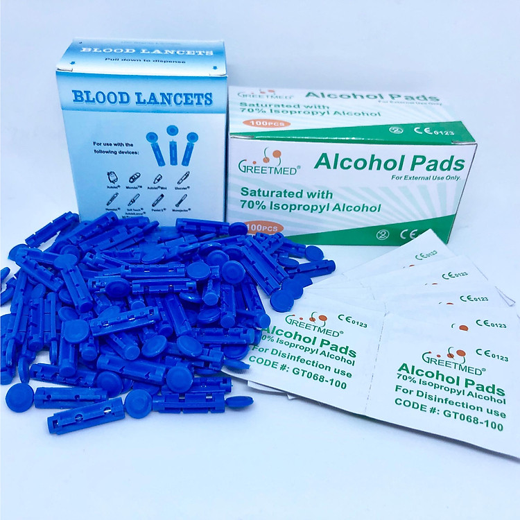 COMBO 100 KIM TRÒN LẤY MÁU DÙNG CHO MÁY ĐO ĐƯỜNG HUYẾT + 100 MIẾNG CỒN SÁT KHUẨN