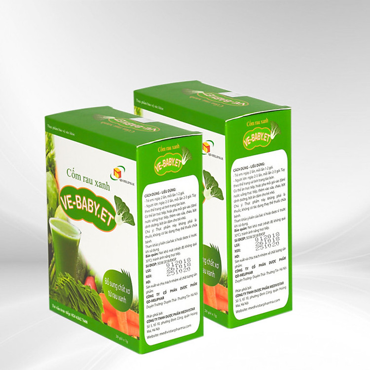 Combo 2 Hộp Cốm Rau Xanh VEBABY.ET Giúp Bổ Sung Chất Xơ, Tăng Cường Tiêu Hóa, Giảm Táo Bón Cho Bé 20 Gói/Hộp