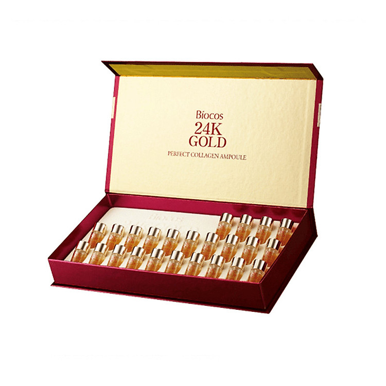 Set 24 chai Siêu tinh chất collagen và vàng 24k tái tạo da, ngăn ngừa lão hóa Biocos 24k Gold Perfect Collagen Ampoule 2.5ml x24