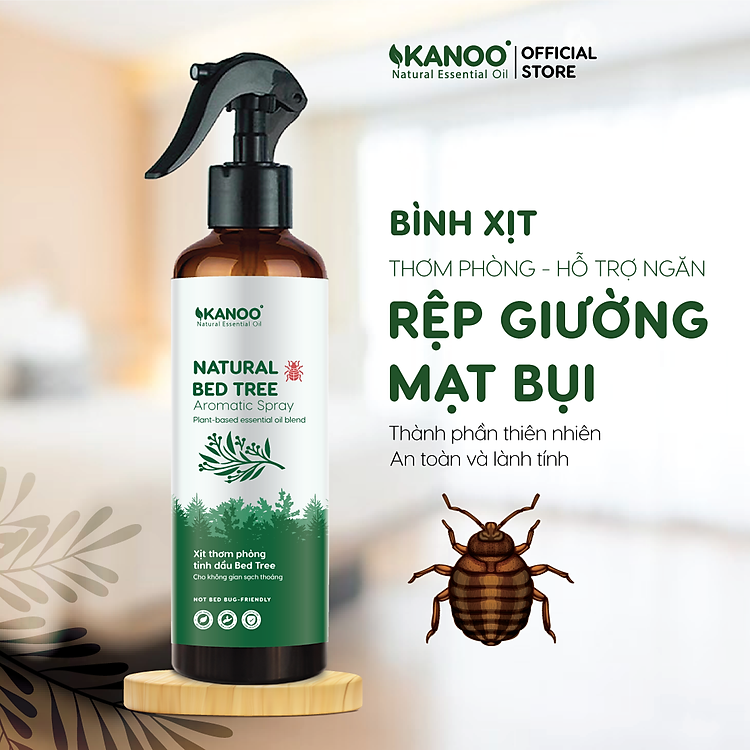 Bình xịt thơm phòng hỗ trợ ngăn ngừa ve bọ, rệp giường, mạt bụi KANOO, thành phần từ thảo dược tự nhiên. Bình xịt thơm phòng, hỗ trợ đuổi côn trùng