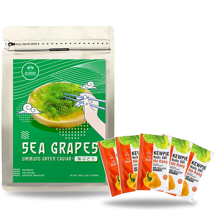 Rong Nho Tách Nước DK HARVEST 100g ( 5 bịch 20g), Tặng Kèm 5 Bịch Sốt Mè Rang Kewpie