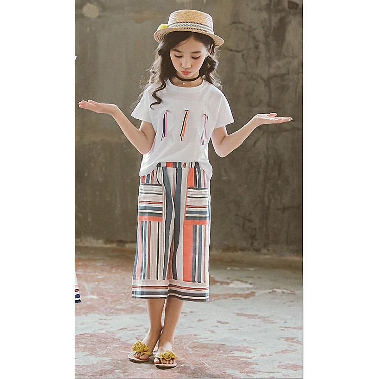 Bộ đồ áo thun và quần lửng cho bé gái từ 3 đến 14 tuổi BL20