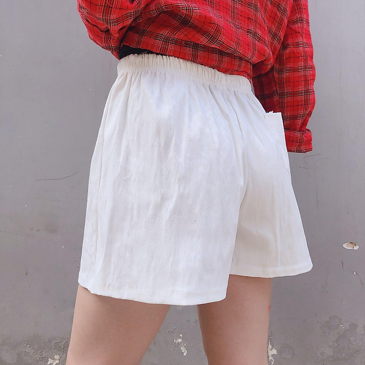 Quần short nữ lưng thun kaki co dãn màu trắng