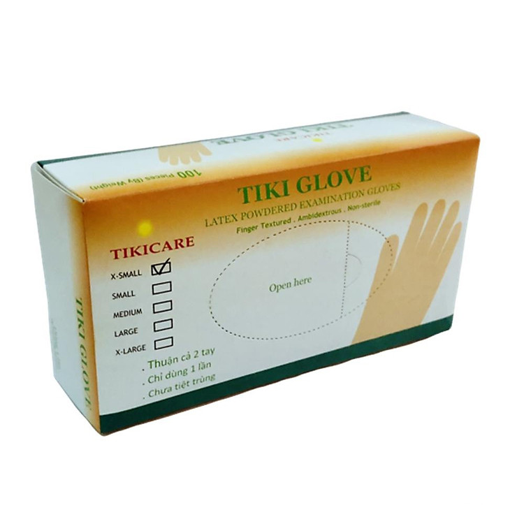 Găng tay cao su y tế Tikicare size M có bột (100 chiếc/hộp)