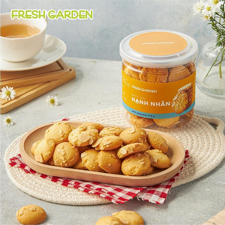 Bánh Quy Hạnh Nhân Ăn Vặt FRESH GARDEN Dinh Dưỡng Vượt Trội Thơm Ngon Tốt Cho Sức Khỏe Hộp 110g
