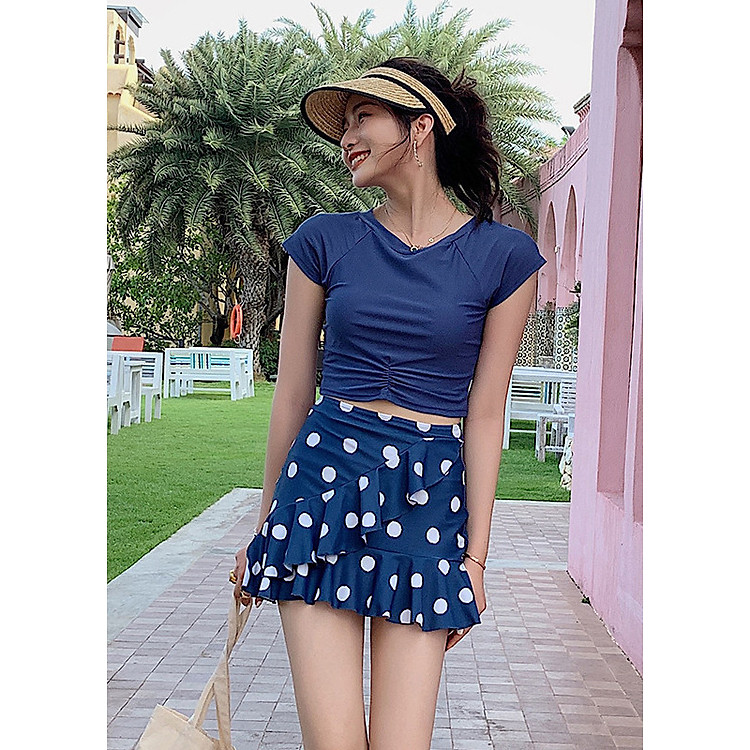 Đồ bơi 3 mảnh nữ, áo sẵn gọng đệm, quần váy cách điệu duyên dáng, mẫu cao cấp | KT058