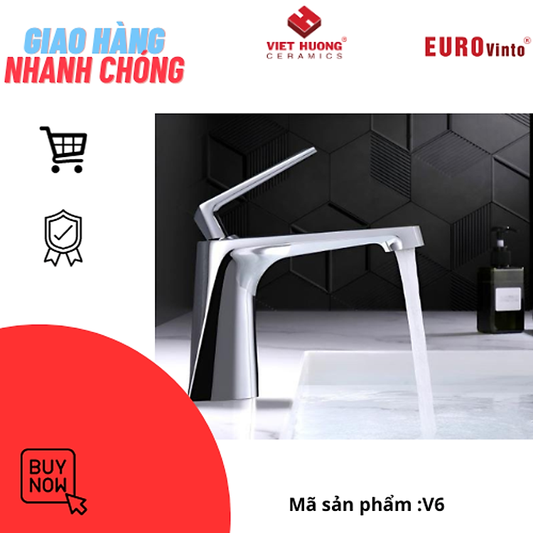 VÒI LAVABO ĐỒNG THAU NÓNG LẠNH EUROVINTO CAO CẤP MÃ V6