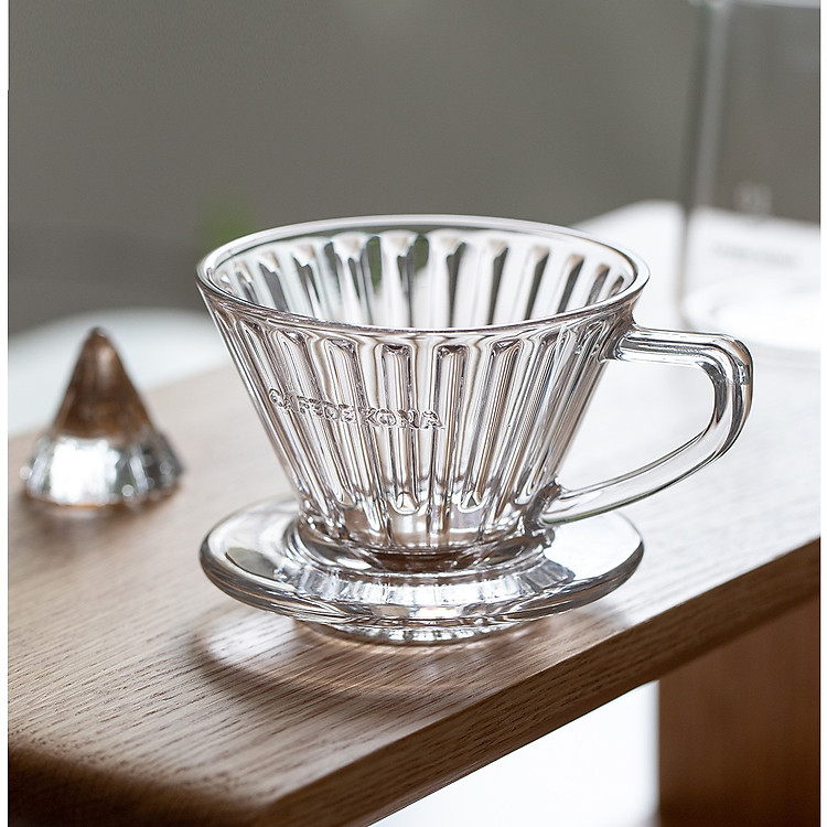 Phễu V60 01 thủy tinh rãnh thẳng CAFEDE KONA