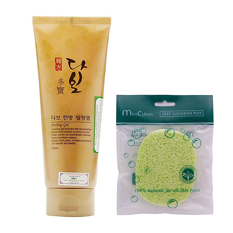 Tẩy Tế Bào Chăm Sóc Da Hàn Quốc Cao Cấp Dabo Peeling Gel (180ml) + Bông Rửa Mặt Hàn Quốc MiraCulous - Hàng Chính Hãng