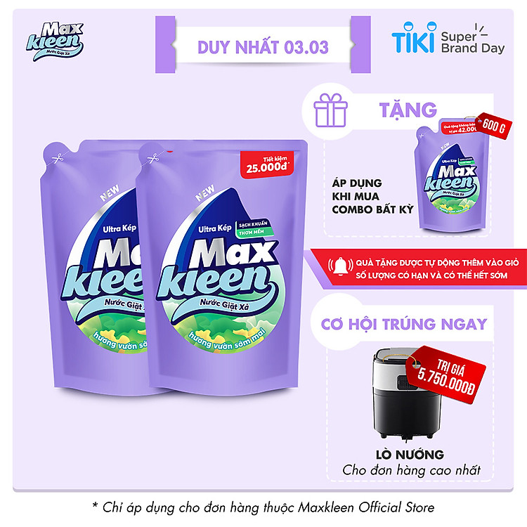 Combo 2 Túi Nước Giặt Xả Maxkleen Hương Vườn Sớm Mai (2.4kg/túi)